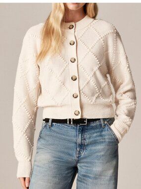 J CREW Womens Popcorn-stitch cardigan in 100% lambswool Sz Small